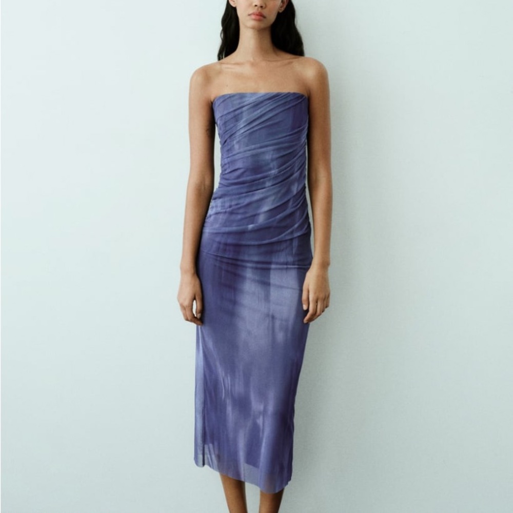 ZARA STRAPLESS TIE DYE PRINT DRESS